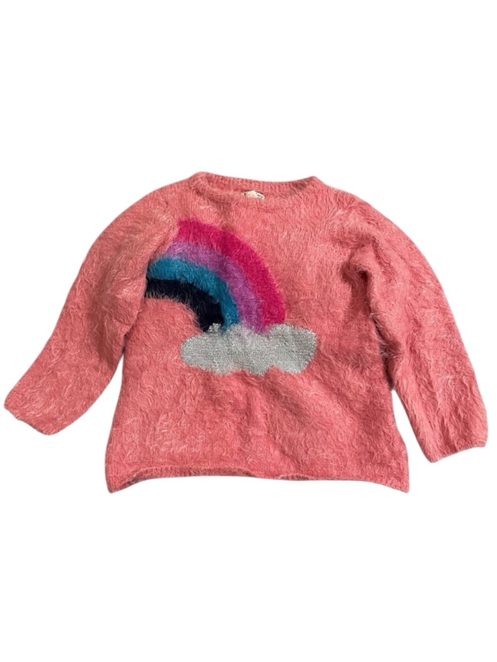 🩵2/$20 — Hatley Faux Fur Pink Fuzzy Sweater with Rainbow Design 5T